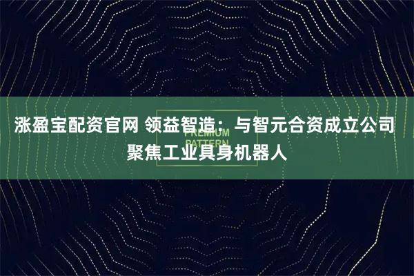 涨盈宝配资官网 领益智造：与智元合资成立公司 聚焦工业具身机器人