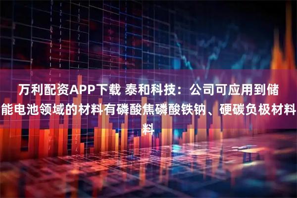 万利配资APP下载 泰和科技：公司可应用到储能电池领域的材料有磷酸焦磷酸铁钠、硬碳负极材料